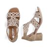 Rieker Lattice Cut Block Heel Sandal - Beige Sparkle